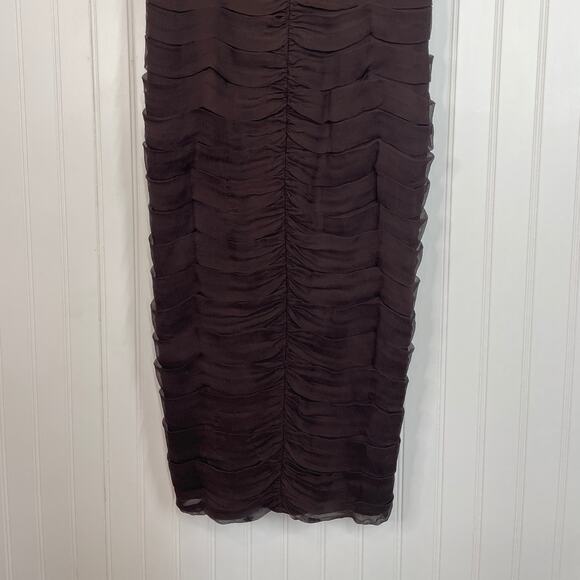 TADASHI SHOJI Brown Ruched Off-Shoulder Silk Sleeveless Midi Bodycon Dress Sze 4 - Picture 4 of 10